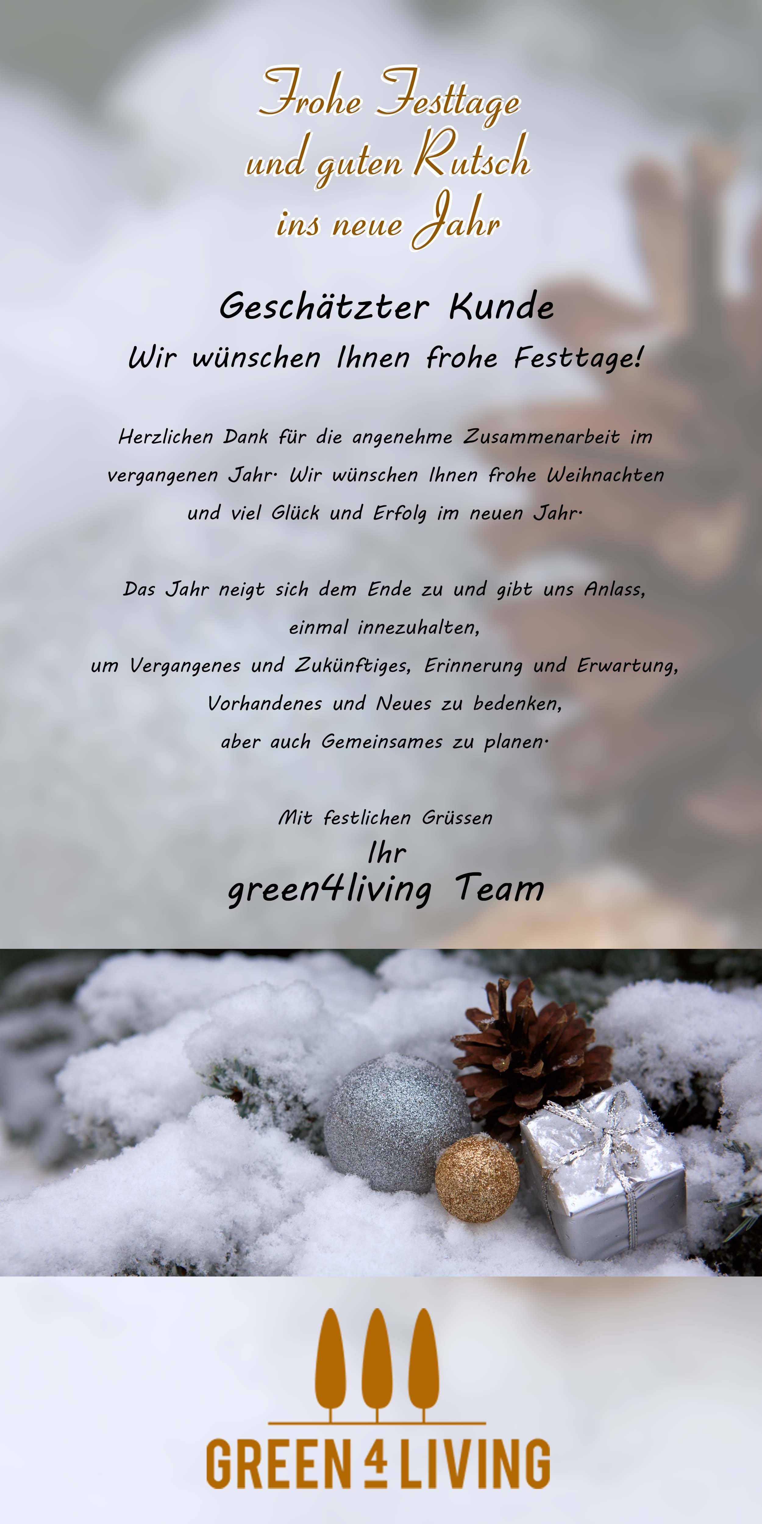Frohe Festtage - Vielen Dank für Ihr Vertrauen - green4living
